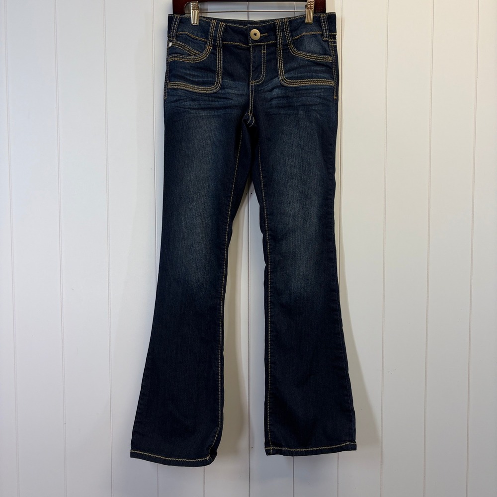 No Boundaries Y2K Western Bootcut Low-Rise Jeans Womens Size 9 Dark Wash Boho